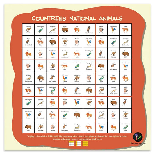 ILEARNNGROW Countries National Animal Sudoku- a thrilling journey through the world's diverse wildlife with our Countries Animal Sudoku - PyaraBaby