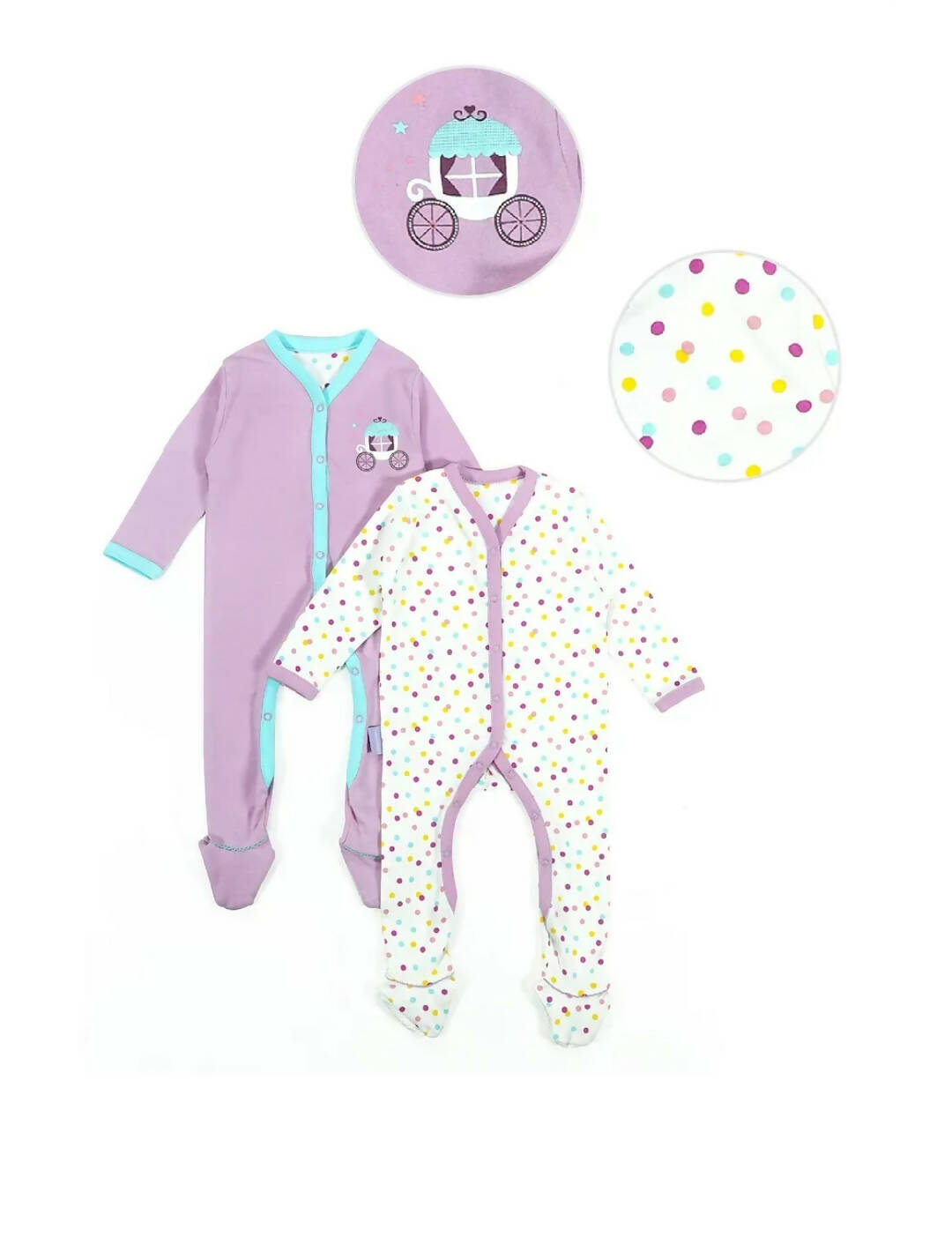 MI ARCUS 2 sleep suits - purple and white - PyaraBaby