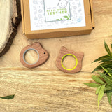 Soothe your baby's teething naturally with Babycov's Cute Mouse and Cat Neem Wood Teethers - organic goodness for safe and playful chewing!