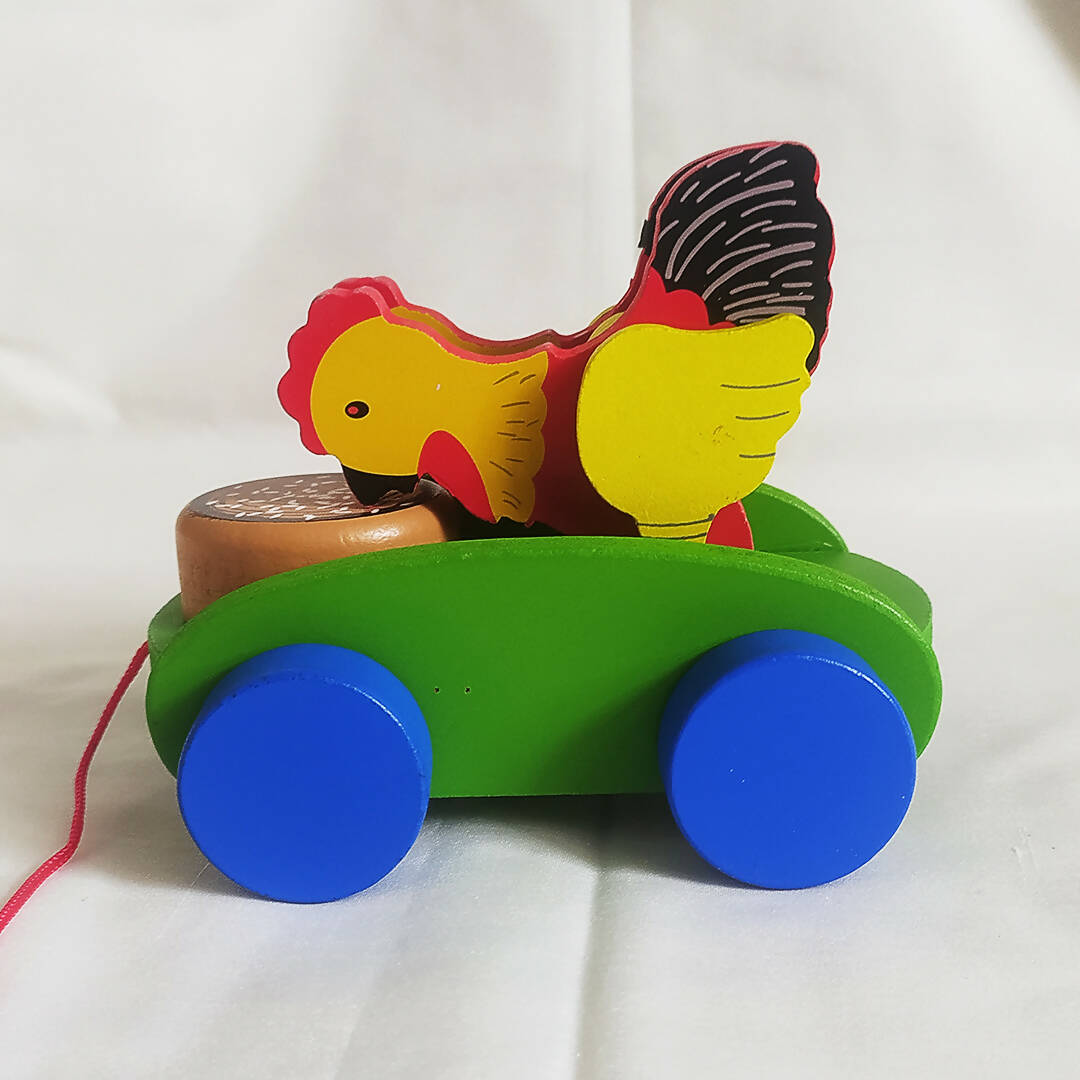 Moving Drum Car Rooster - Pull Along Toy - PyaraBaby