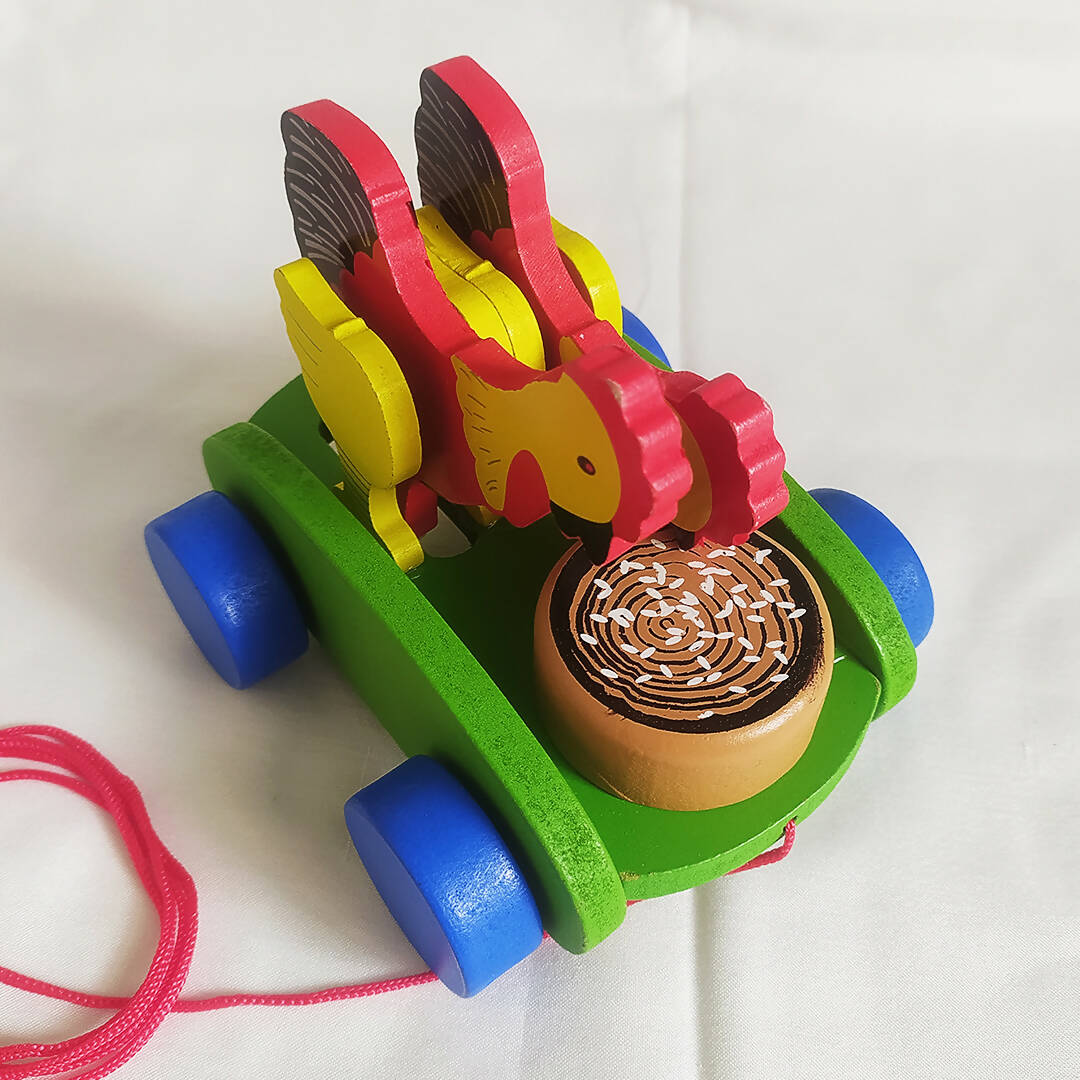 Moving Drum Car Rooster - Pull Along Toy - PyaraBaby