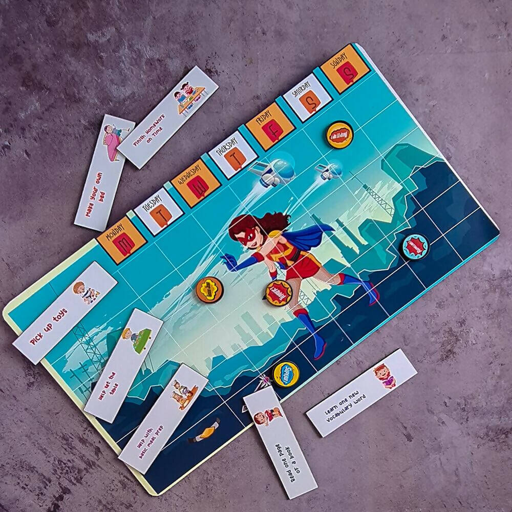 ILEARNNGROW Magnetic Reward Chart Super Man- a dynamic tool designed to instill a sense of responsibility and accomplishment in children - PyaraBaby