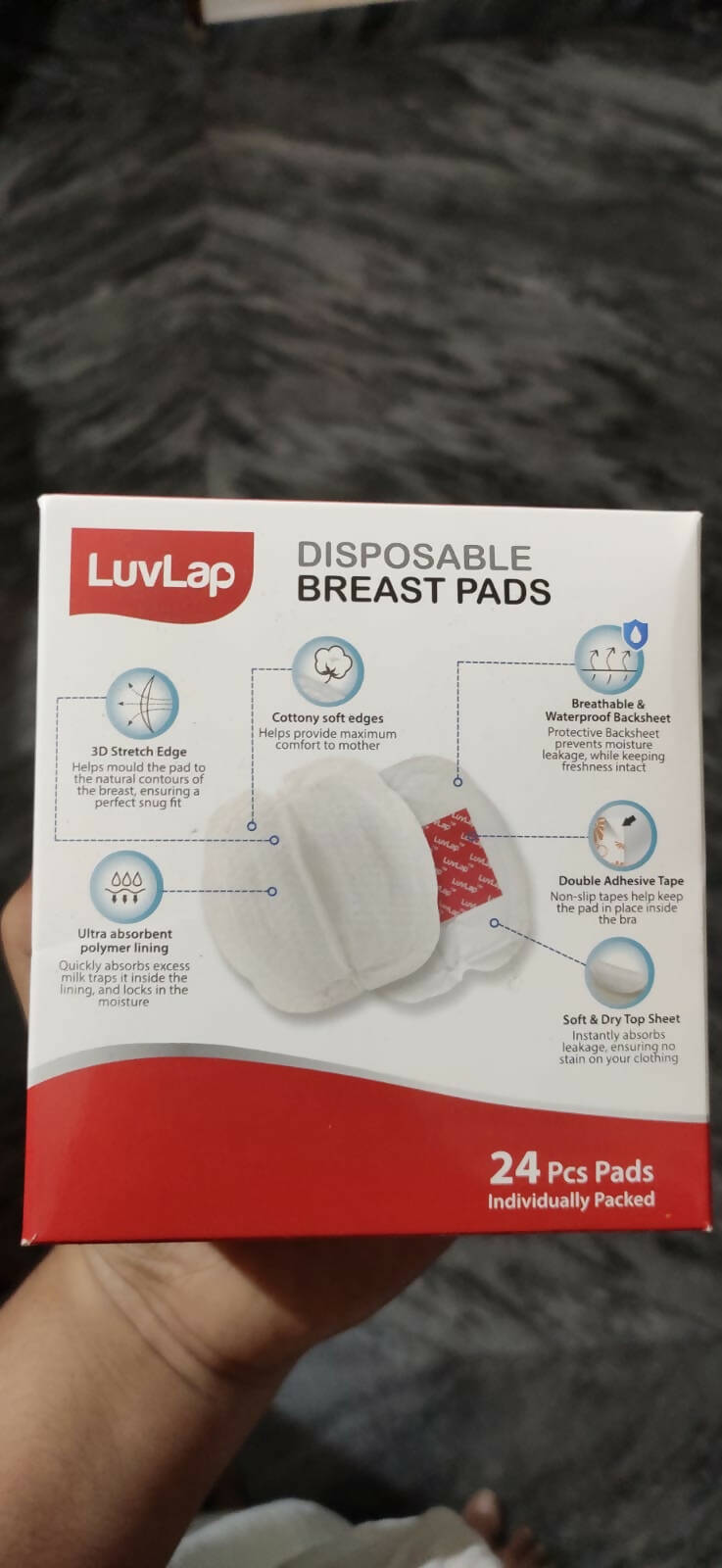 LuvLap Ultra Thin Honeycomb Nursing Breast Pads, 24pcs, Disposable