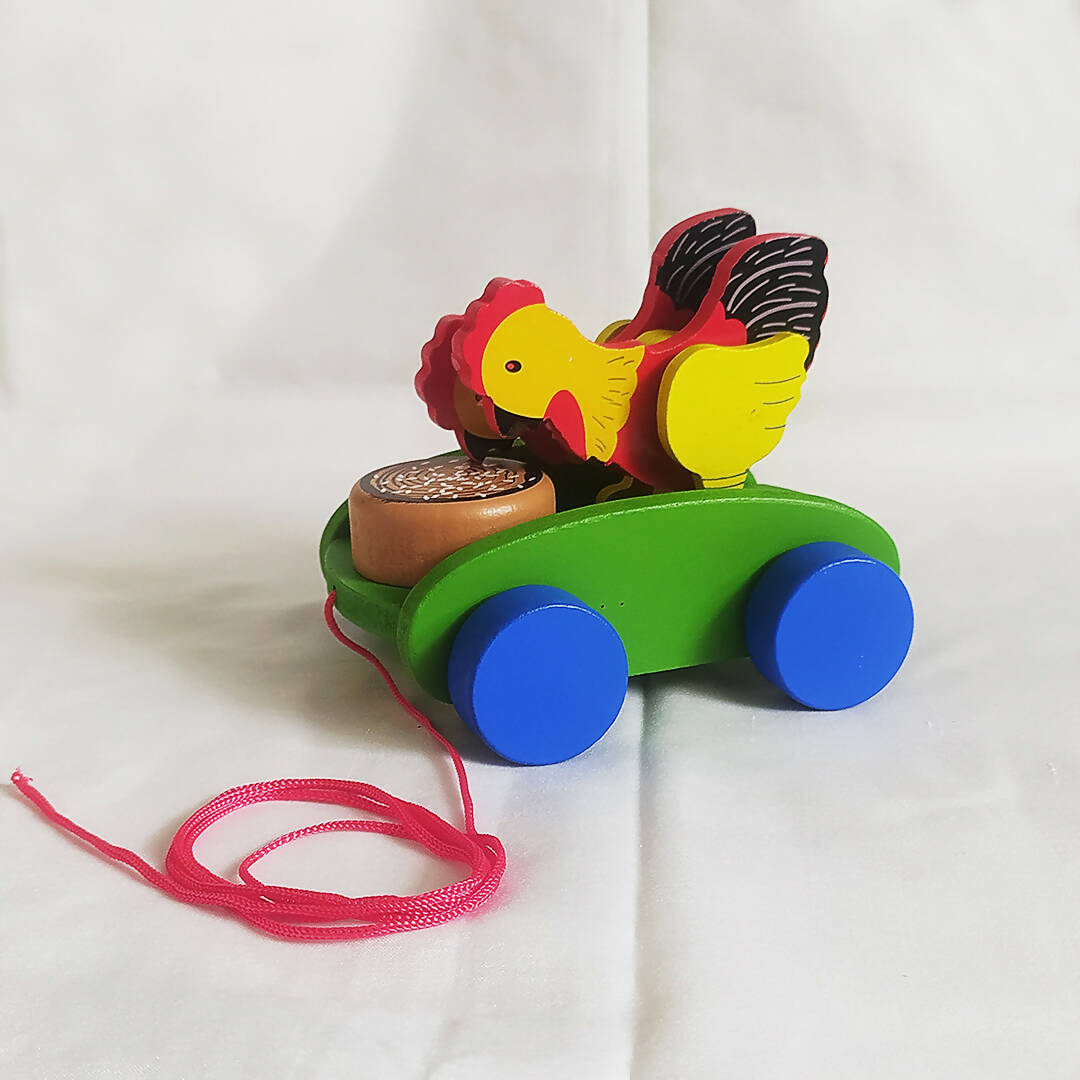 Moving Drum Car Rooster - Pull Along Toy - PyaraBaby