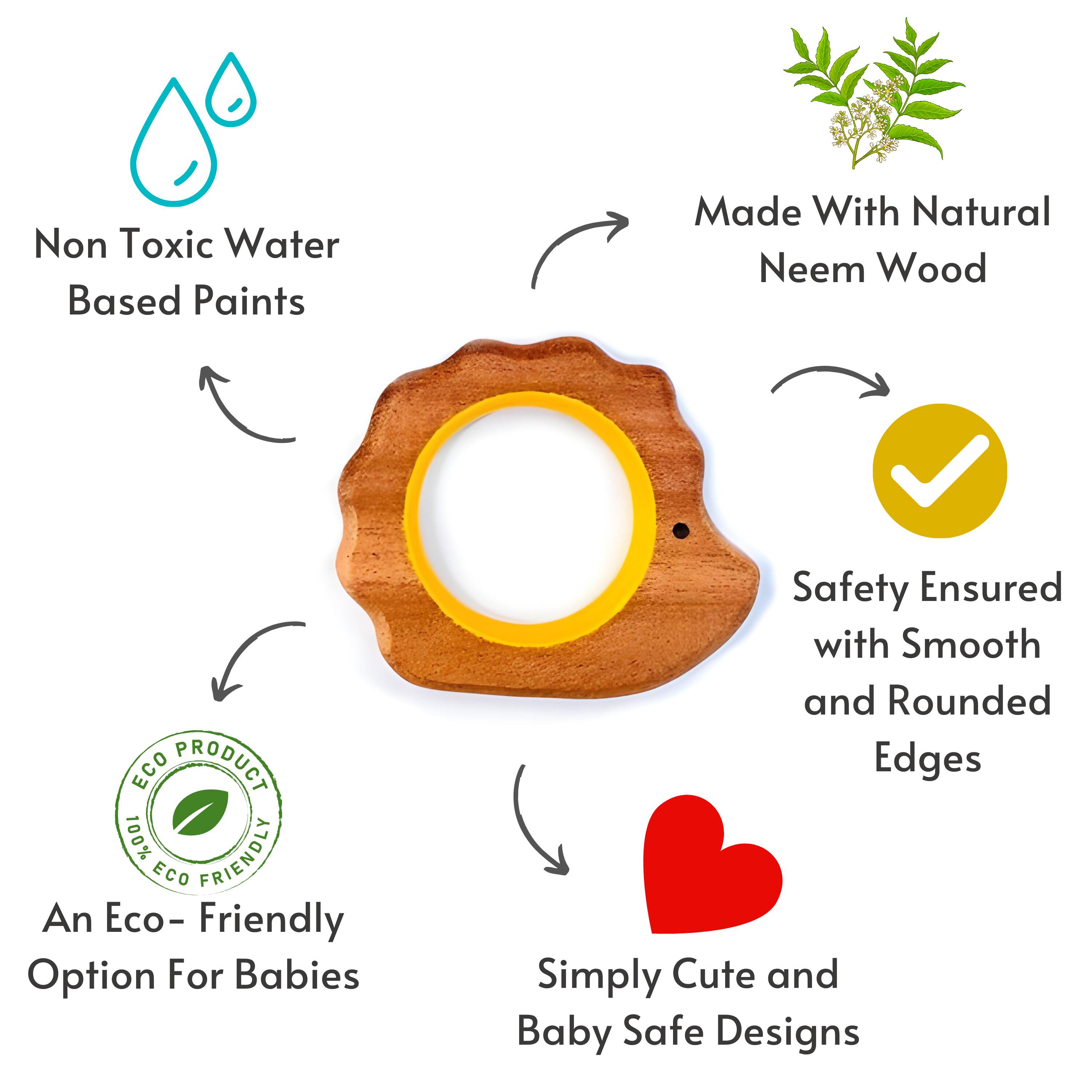 Make teething fun with Babycov's Cute Frog and Porcupine Neem Wood Teethers - natural comfort for safe and playful chewing!