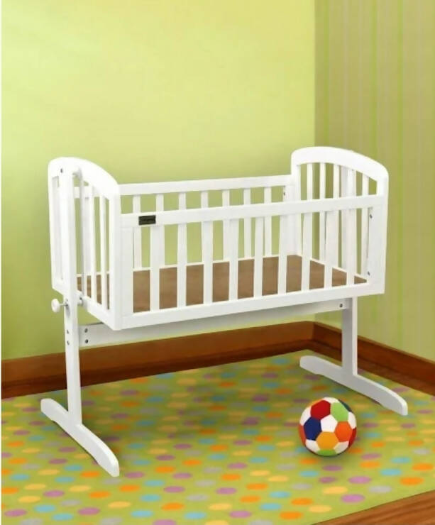 BABYHUG Joy cradle (white) with bed set and mosquito net, Dimensions: H81×L98×W57.5 cm - PyaraBaby