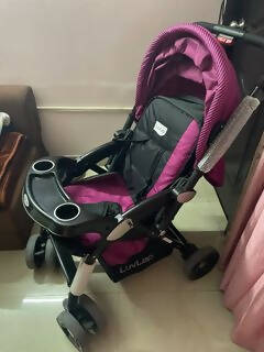 LUVLAP Stroller/Pram - Pink & Black - PyaraBaby