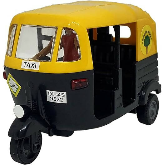 Auto Rickshaw Toy for Kids Pull Back Action Mini Auto Rickshaw Mini for Kids (Black, Yellow) ( Pack of 1) - PyaraBaby