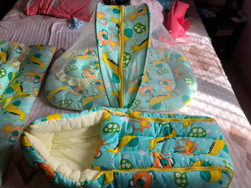 Bedding Set, Sleeping Bag, Mosquito Net Gadda, Combo Set of 3 - Monkey Print - PyaraBaby