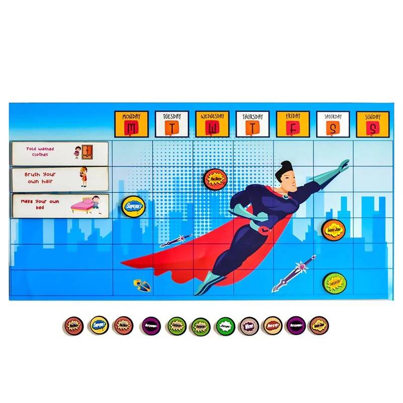 ILEARNNGROW Magnetic Reward Chart Super Man- a dynamic tool designed to instill a sense of responsibility and accomplishment in children - PyaraBaby