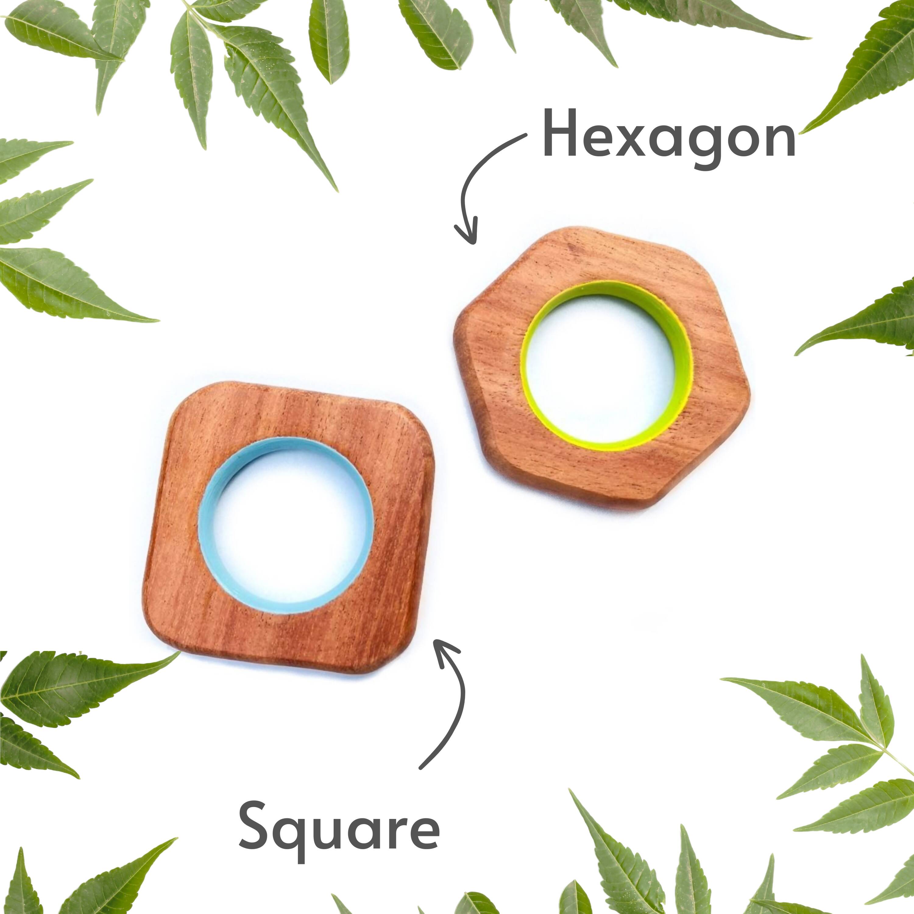 Explore shapes and soothe gums with Babycov's Cute Hexagon and Square Neem Wood Teethers - natural comfort for safe and playful chewing!