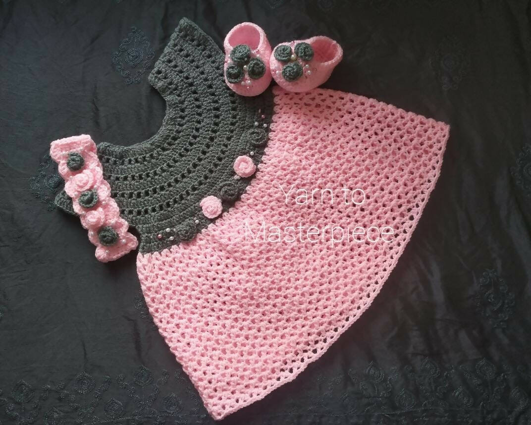 Crochet Frock + Hairband + Booties (Combo of 3) - PyaraBaby