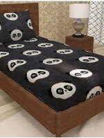 Cotton Grey & White Panda 3D Print Single Bedsheet with 1 Pillow Cover - PyaraBaby