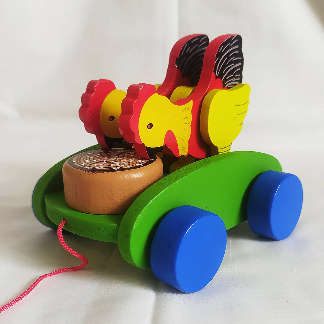 Moving Drum Car Rooster - Pull Along Toy - PyaraBaby